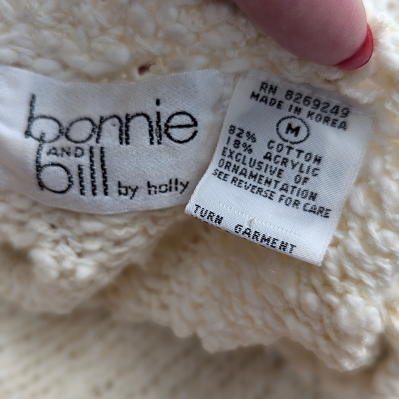 Vintage Bonnie & Bill by Holly Floral Appliqué Sequin Knit Sweater M Korea - Picture 3 of 16